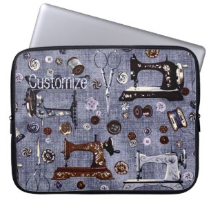 Vintage Sewing Machines Seamstress Laptop Sleeve