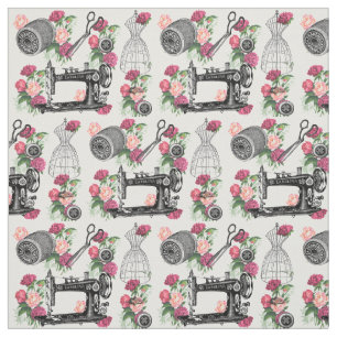 Vintage Sewing Pink Roses Fabric