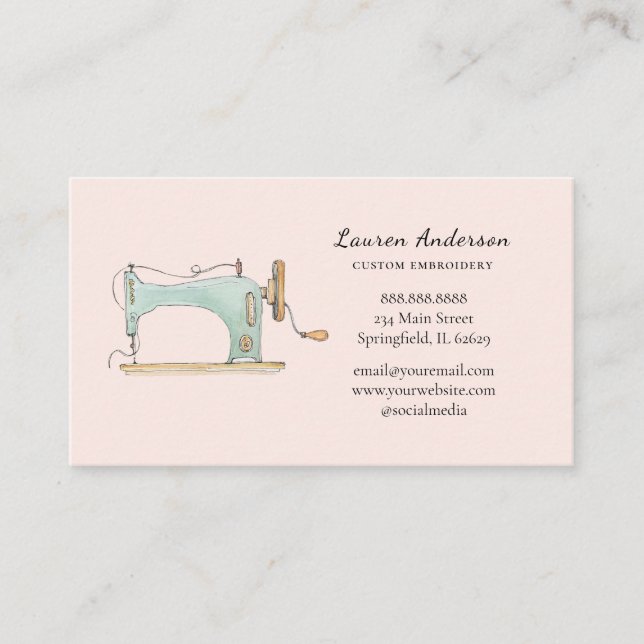 Vintage Sewing Seamstress Business Card (Front)