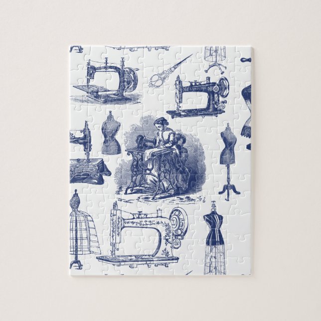 Vintage Sewing Toile Jigsaw Puzzle (Vertical)