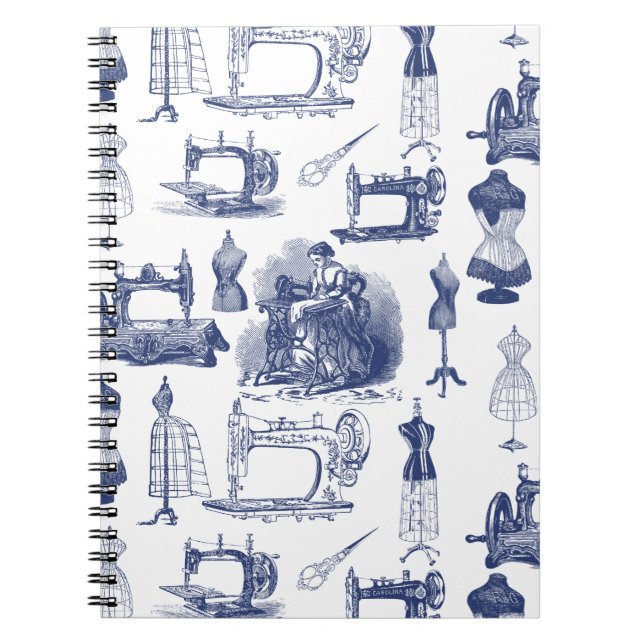 Vintage Sewing Toile Spiral Notebook (Front)