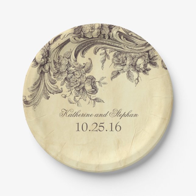 vintage shabby and chic flourishes paper plate (Front)