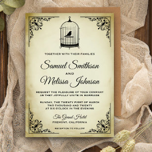 Vintage Shabby Chic Birdcage Wedding Invitation