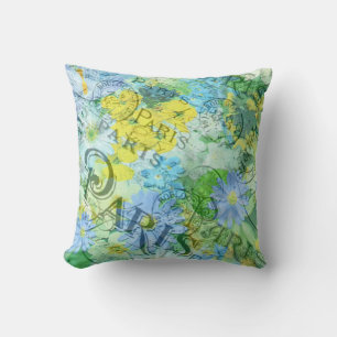 Vintage Shabby Chic  Bright Paris Floral Design Cushion