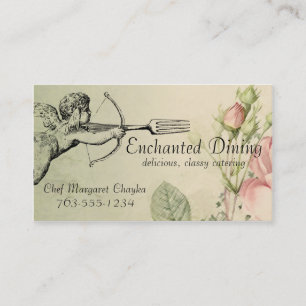 Vintage shabby chic cupid fork arrow chef biz card