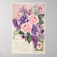 Vintage Shabby Chic Decoupage Floral Collage Art