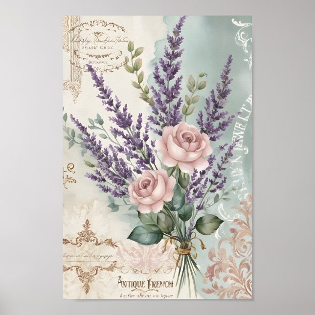  Vintage Shabby Chic Decoupage French Roses Art Poster (Front)