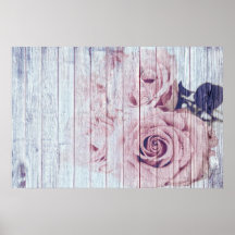 Vintage Shabby Chic Dusky Pink Roses on Blue Wood