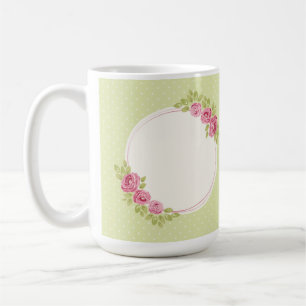 Vintage Shabby Chic Floral Frame with Roses Coffee Mug