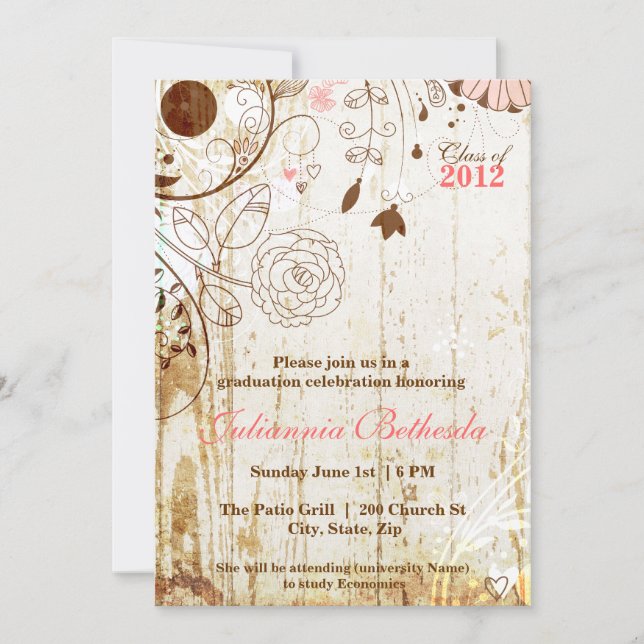 Vintage Shabby Chic Floral Graduation Invite (Front)