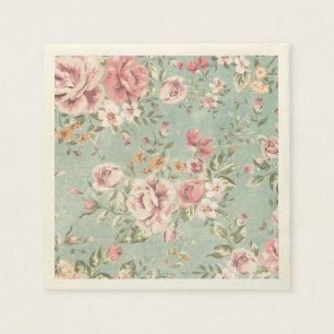 Vintage shabby chic floral teal pink girly elegant napkin