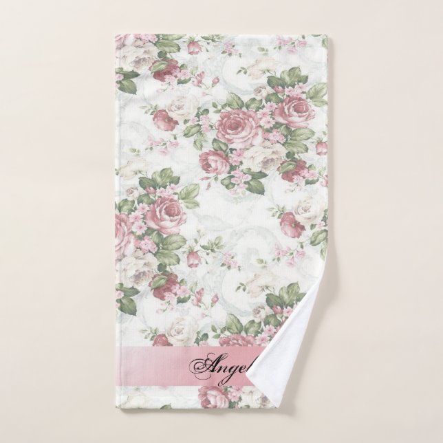 Vintage Shabby Chic Flowers-Personalised  Bath Towel Set (Hand Towel)