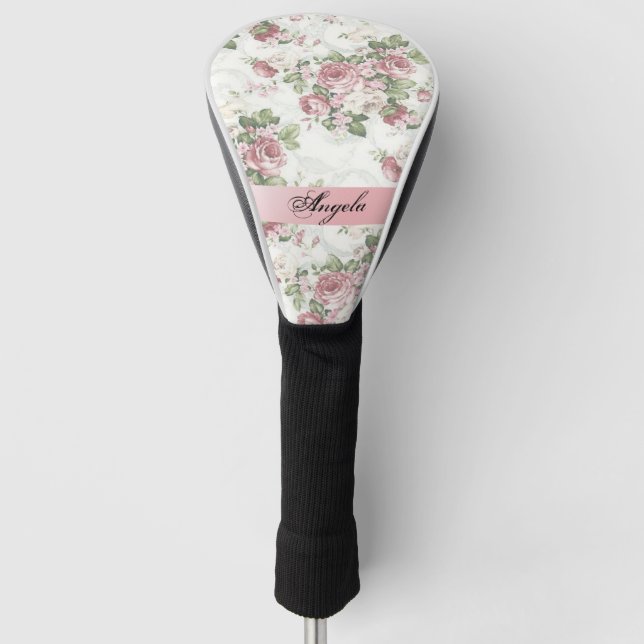 Vintage Shabby Chic Flowers-Personalised  Golf Head Cover (Front)