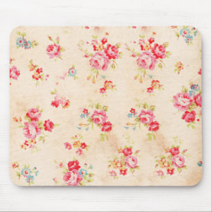 Vintage Shabby Chic Girly Pink Blue Roses Floral Mouse Pad