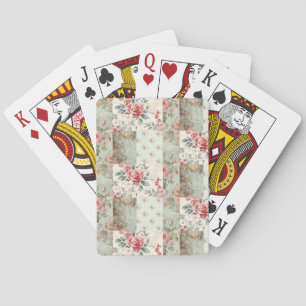 Vintage Shabby Chic Pastel Green Florals Patchwork Playing Cards