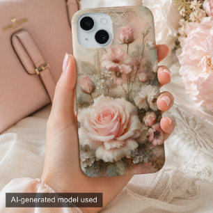 Vintage Shabby Chic Pastel Pink Rose iPhone 15 Case