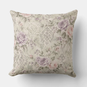 Vintage Shabby Chic Pink and Lavender Roses Wall C Cushion
