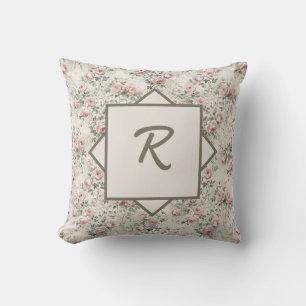 Vintage Shabby Chic Pink Floral Monogram Cushion