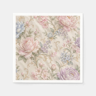 Vintage Shabby Chic Pink Peony Rose Floral Napkin