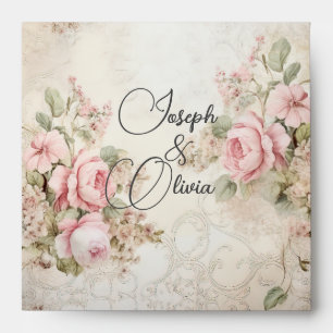vintage shabby chic pink wedding envelope