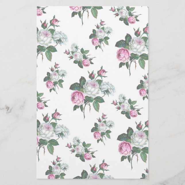 Vintage Shabby Chic Pink White Roses Pattern (Front)