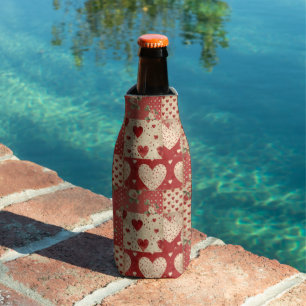 Vintage Shabby Chic Red Patchwork Pattern Bottle Cooler