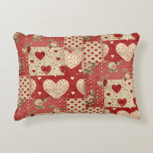 Vintage Shabby Chic Red Patchwork Pattern Decorative Cushion