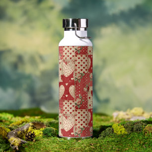 Vintage Shabby Chic Red Patchwork Pattern Water Bottle