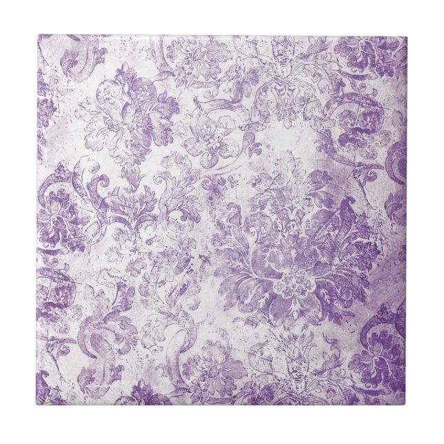 vintage shabby chic rose pattern pink violet tile (Front)
