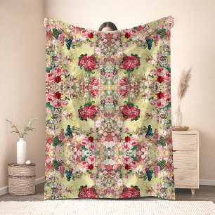 Vintage shabby chic roses and vase yellow fleece blanket