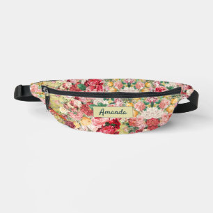 Vintage shabby chic roses and vase yellow printed bum bags
