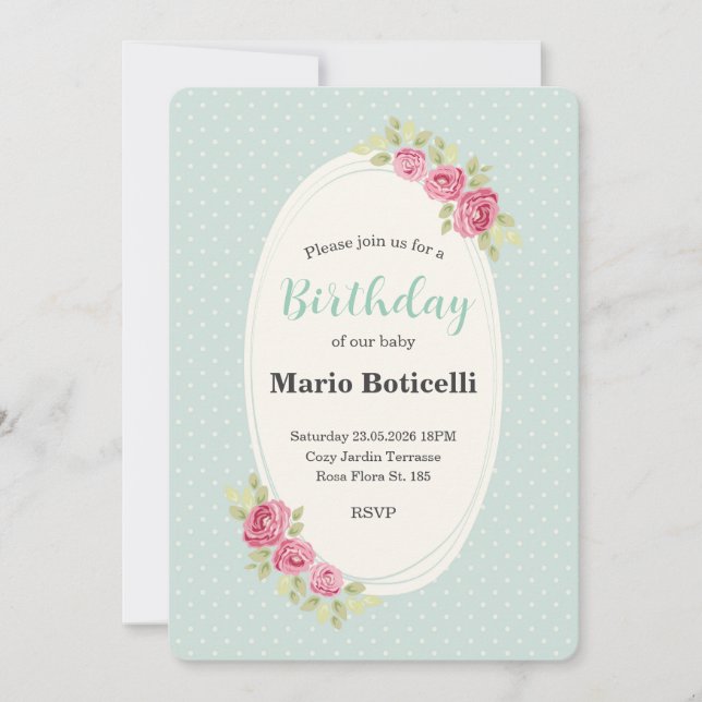 Vintage Shabby Chic Roses Frame Invitation (Front)