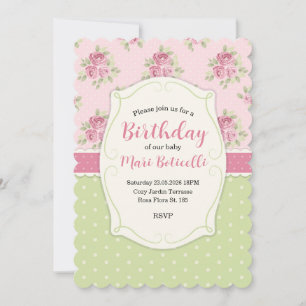 Vintage Shabby Chic Roses Frame Invitation