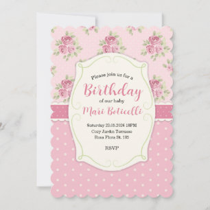 Vintage Shabby Chic Roses Frame Invitation
