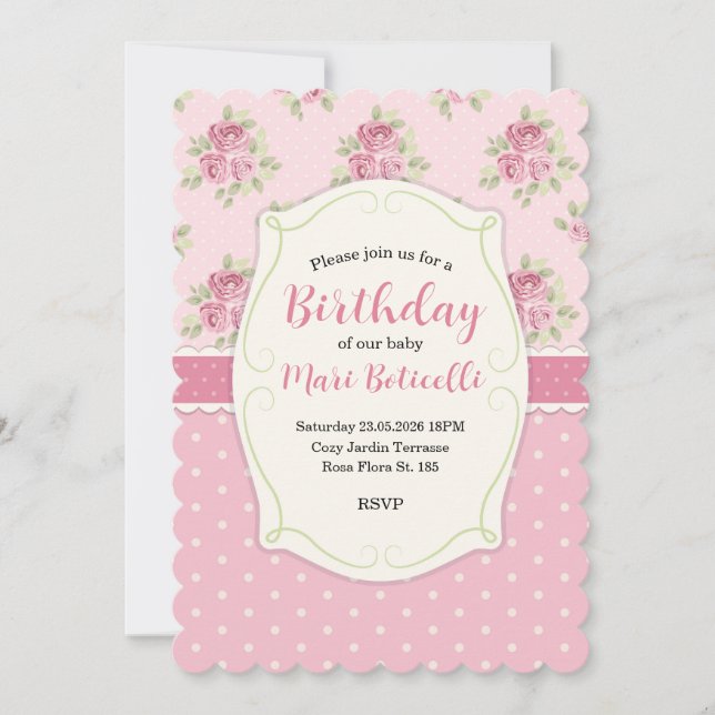 Vintage Shabby Chic Roses Frame Invitation (Front)