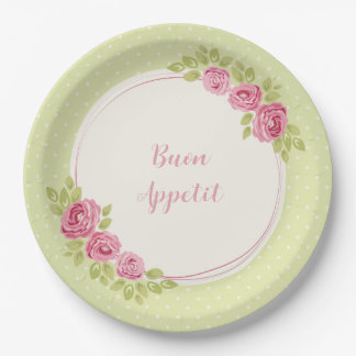 Vintage Shabby Chic Roses Frame Paper Plate