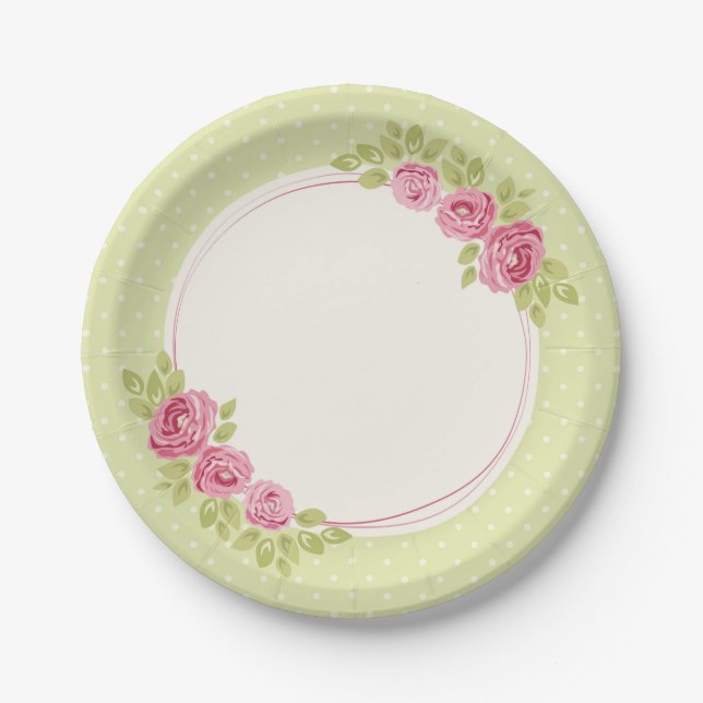 Vintage Shabby Chic Roses Frame Paper Plate (Front)