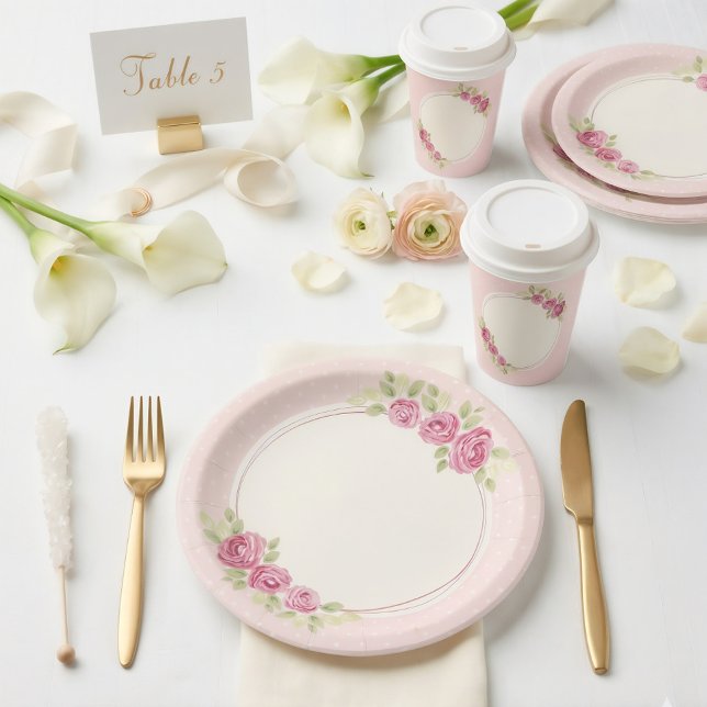 Vintage Shabby Chic Roses Frame Paper Plate (Creator Uploaded)