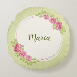 Vintage Shabby Chic Roses Frame Round Cushion