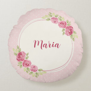 Vintage Shabby Chic Roses Frame Round Cushion