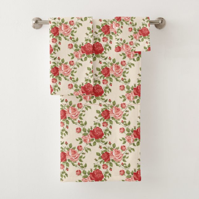 Vintage Shabby Chic Roses Pattern Bath Towel Set (Insitu)
