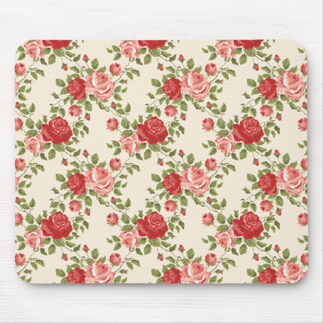 Vintage Shabby Chic Roses Pattern Mouse Pad (Front)