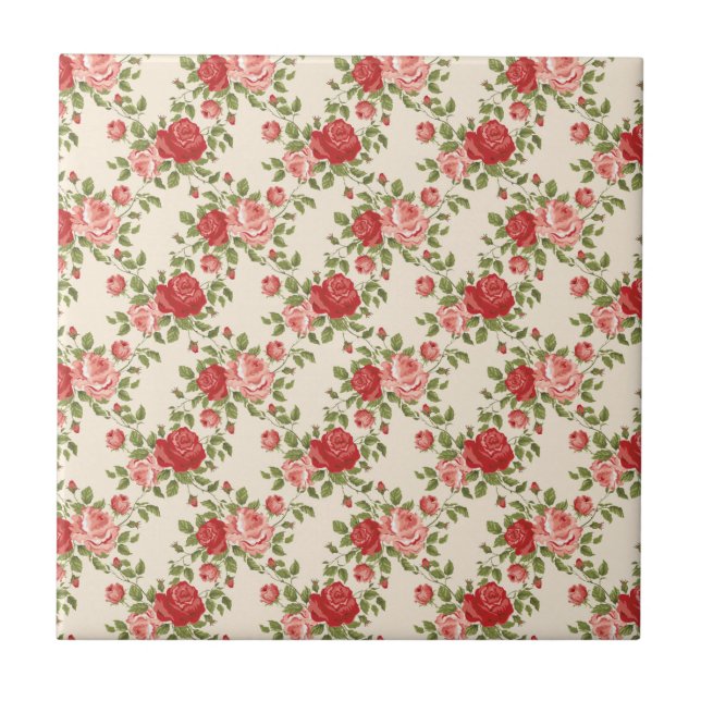 Vintage Shabby Chic Roses Pattern Tile (Front)