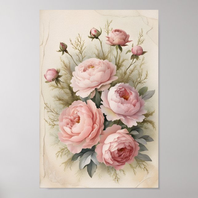 Vintage Shabby Chic Roses & Peonies Wall Art (Front)