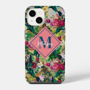 Vintage shabby chic roses yellow diamond pattern iPhone 14 case