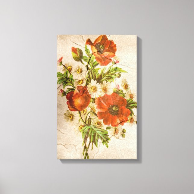 Vintage Shabby Chic Rustic Poppy Bouquet Canvas Print (Front)