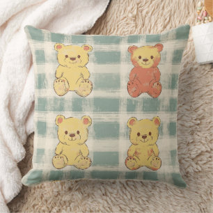 Vintage Shabby Chic Teddy Bear Gingham Pattern (2) Cushion
