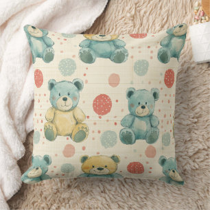 Vintage Shabby Chic Teddy Bear Gingham Pattern (4) Cushion