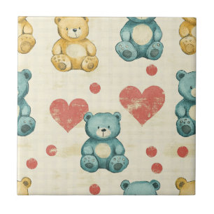 Vintage Shabby Chic Teddy Bear Gingham Pattern Tile