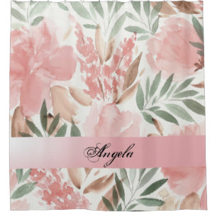 Vintage Shabby Chic Watercolor Flowers Shower Curtain